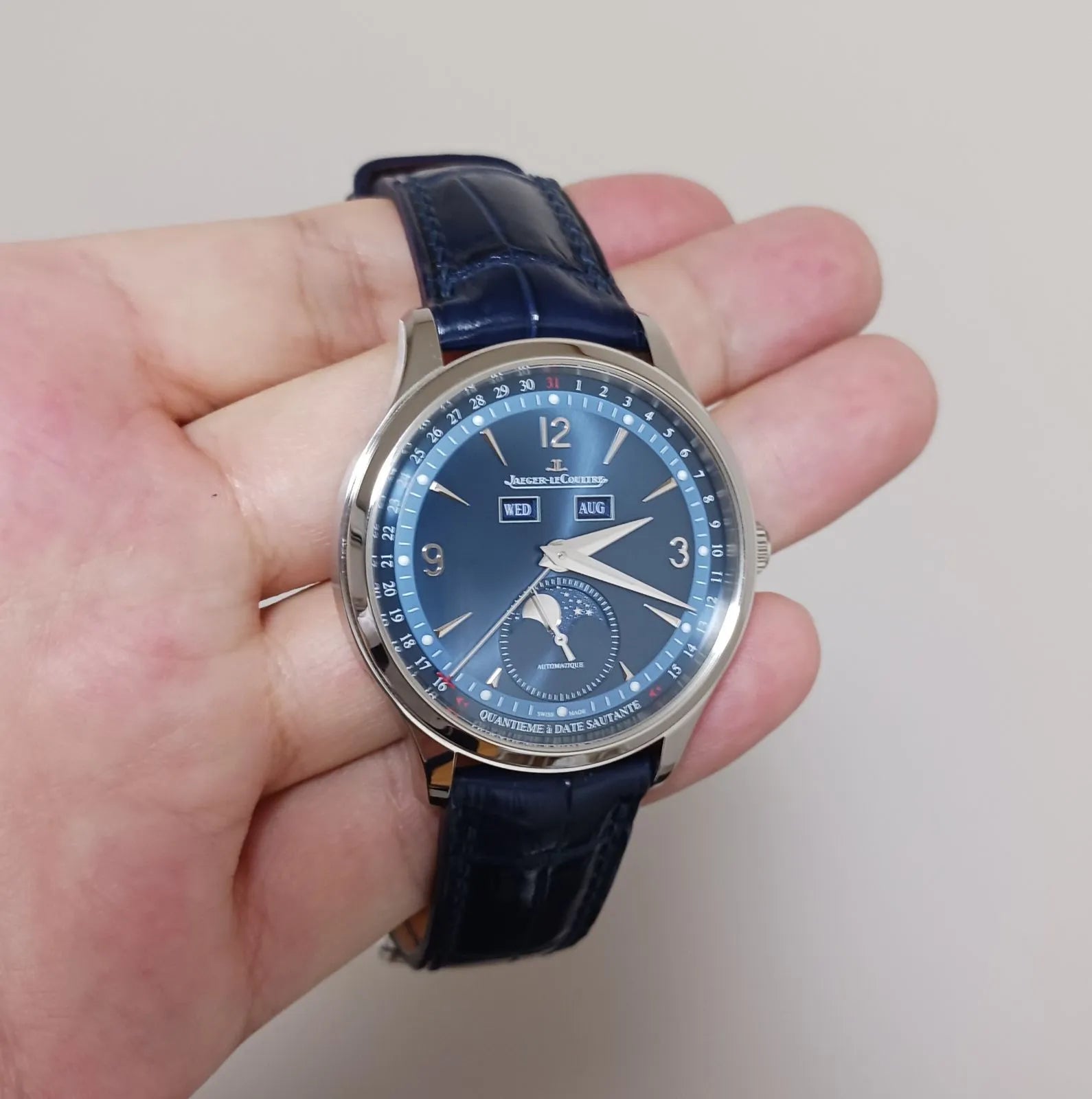ジャガールクルト マスターコントロールカレンダー用 ネイビークロコダイル時計ベルト革 腕時計バンドオーダー