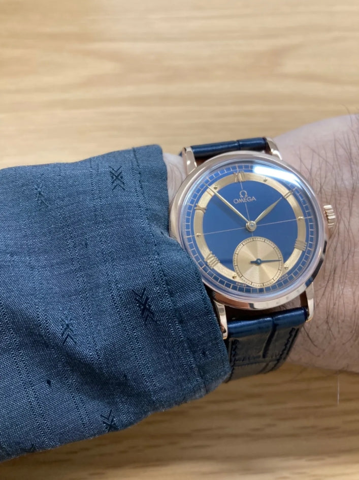 オメガ ルネッサンス 1894 オメガ生誕100周年 K18PG用 ネイビークロコダイル 同系色ステッチ Dバックル時計ベルト革