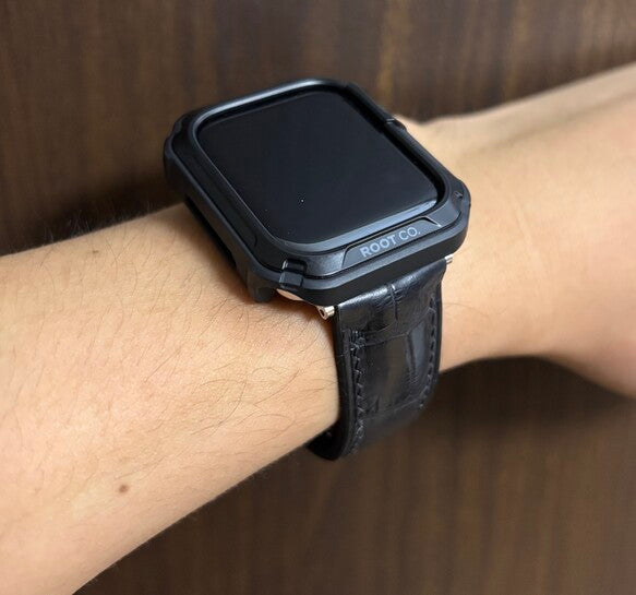 アップルウォッチ用 クロコダイル革 ブラック 隠しステッチ時計ベルト革 腕時計バンドオーダー