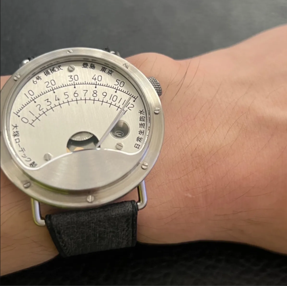 大塚ローテック 6号機 シルバー文字盤用 ブラック植物タンニン鞣しバベルレザー 同系色ステッチ時計ベルト革 腕時計バンドオーダー