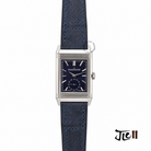 Bespoke navy blue Buttero leather watch strap custom made for JLC Reverso