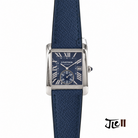 Navy blue Epsom calfskin leather flat watch strap for Cartier Tank MC fold-over deployant clasp