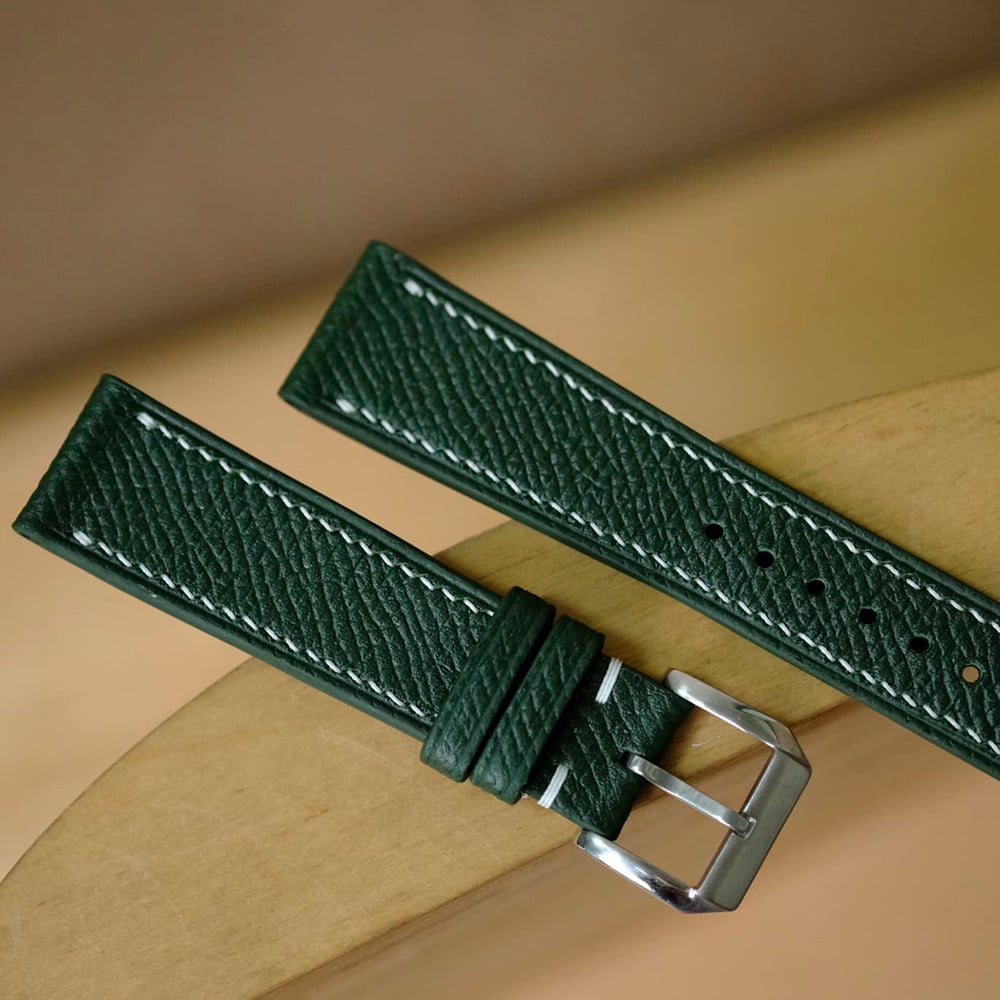 グリーン カーフ エプソン革 腕時計ベルト 手作り