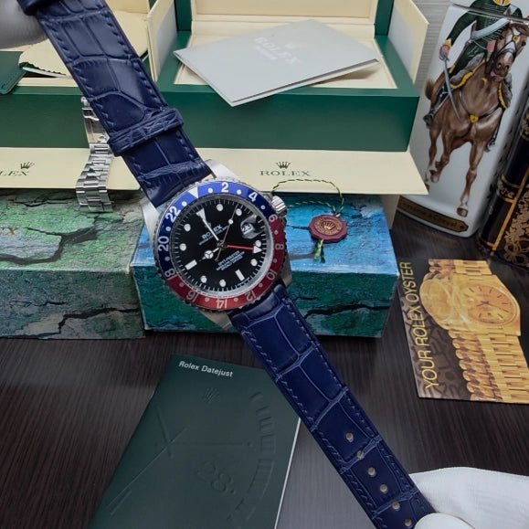 腕時計ベルト ブルー アリゲーター