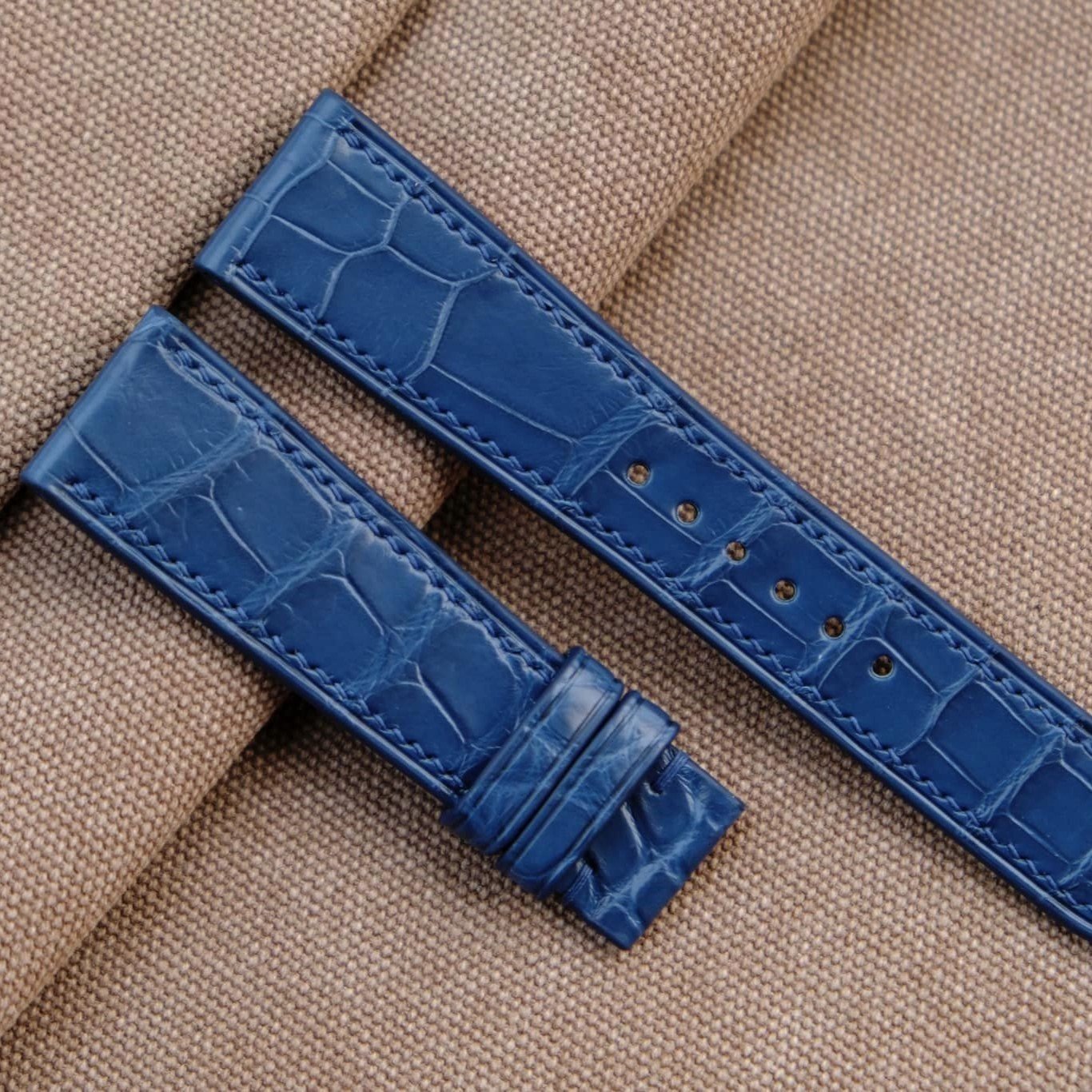 ブルー クロコダイル 腕時計ベルト フラットタイプ