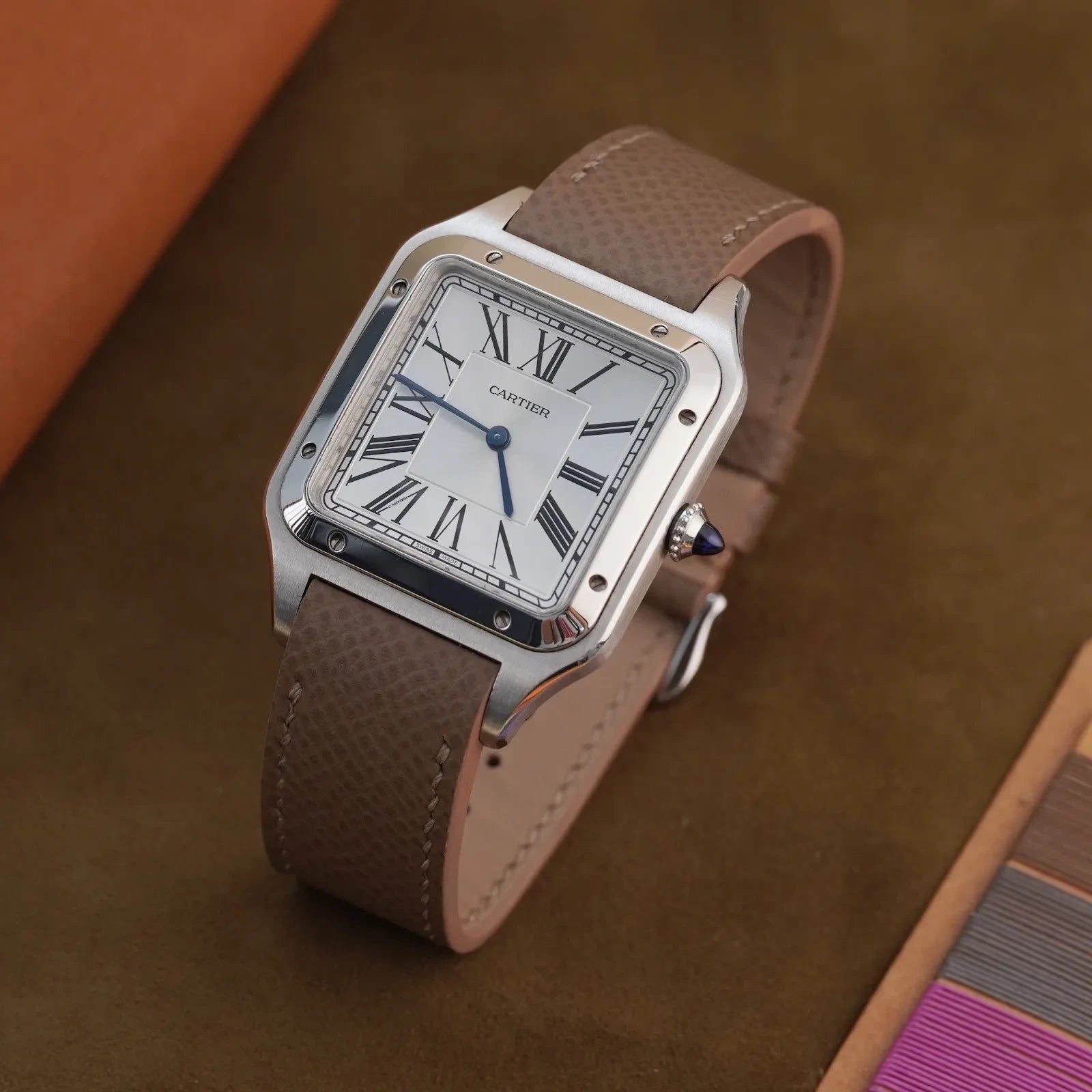 Custom-made leather strap for Cartier Santos-Dumont, foldable Custom-made leather strap for Cartier Santos-Dumont, foldable