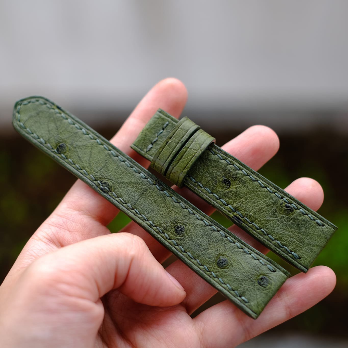 グリーン オーストリッチ ダチョウ革 腕時計ベルト ハンドメイド