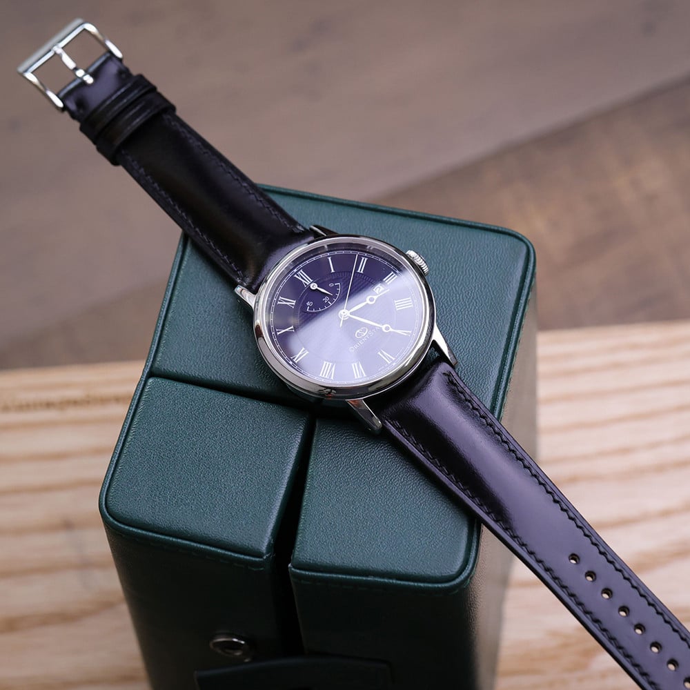 ブラック コードバン革 腕時計ベルト ハンドメイド