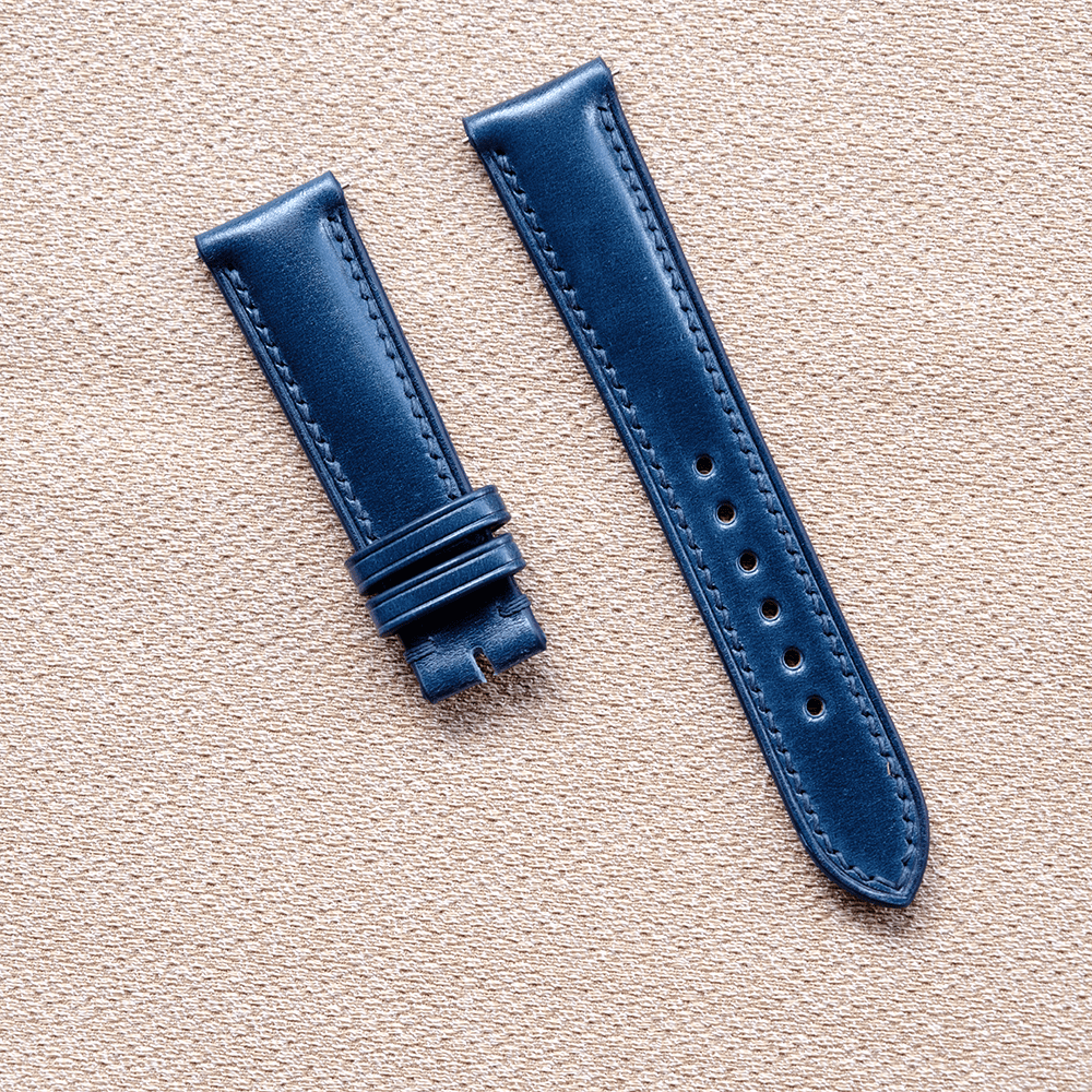 ブルー コードバン革 腕時計ベルト 長さ調整