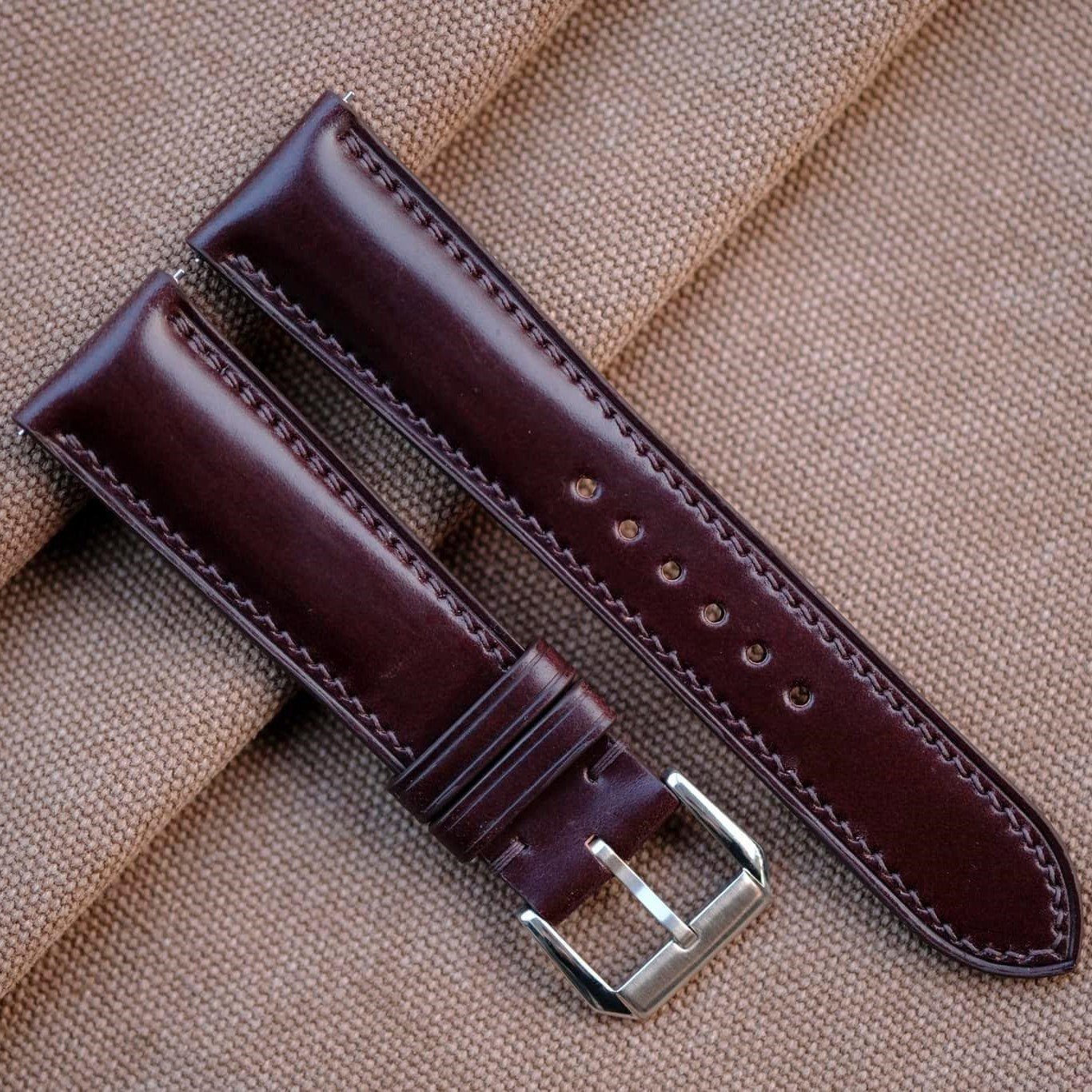 バーガンディ コードバン革 腕時計ベルト